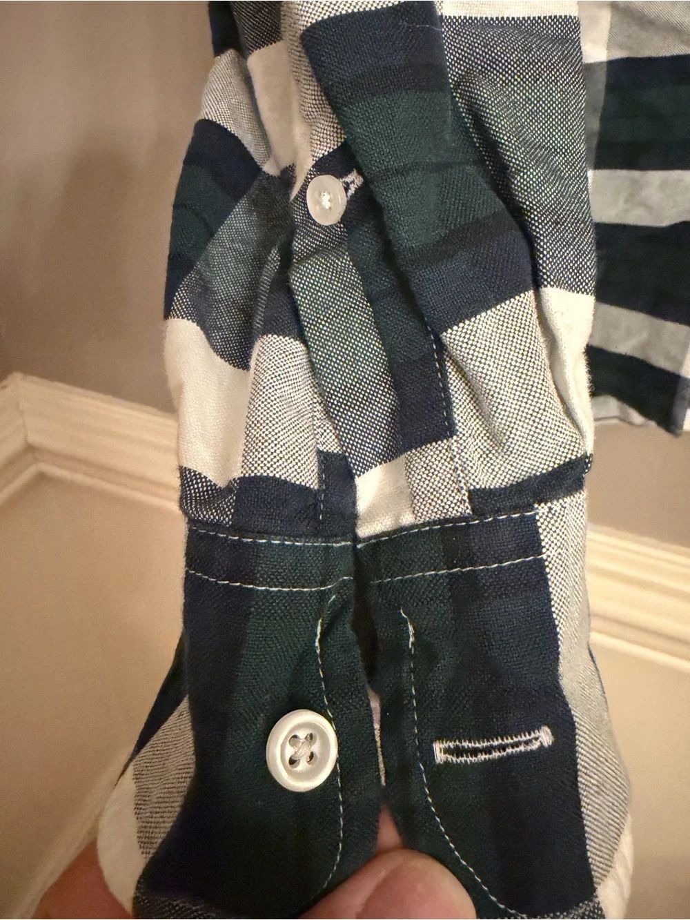 J.Crew Men's Large Slim Oxford Button Down Shirt Plaid Buffalo Check Navy Green